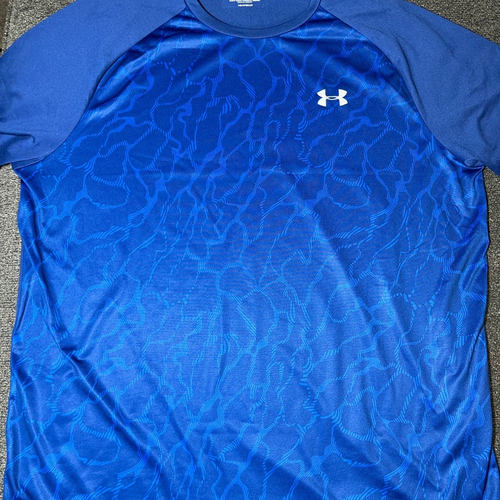 Under Armour The Tech Tee Workout Shirt Blue With Pattern Men’s Size XL